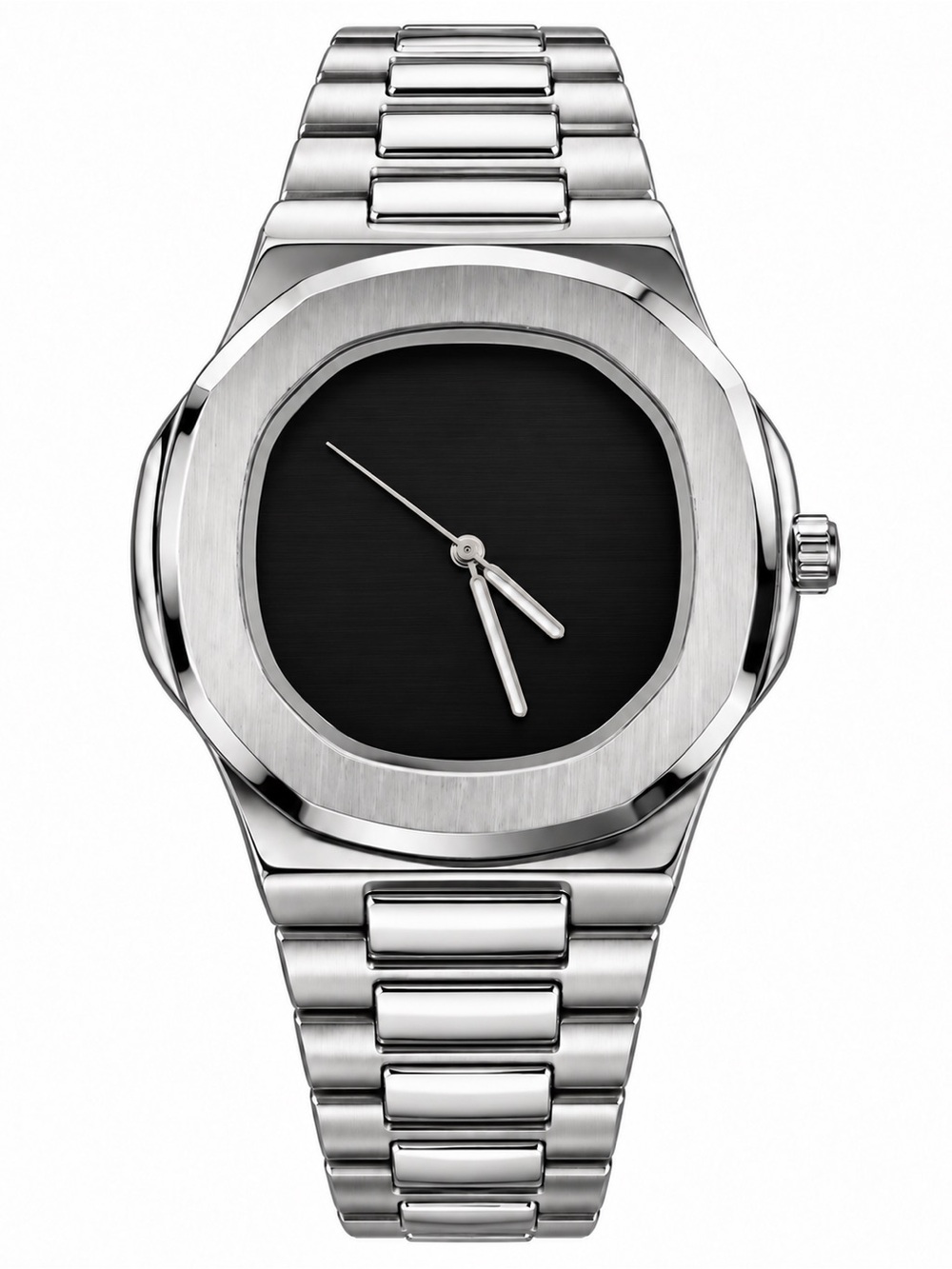 Minimalist Black Dial Silver Tone Integrated Bracelet Watch